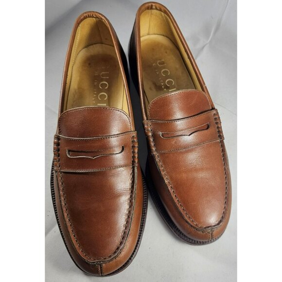 Gucci Men's Leather Flats Brown Loafers Size 8.5D Made In Italy - Picture 5 of 15